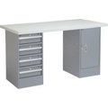 Global Equipment 72 x 24 Pedestal Workbench 4 Drawers   1 Cabinet, Laminate Square Edge Gray 253779